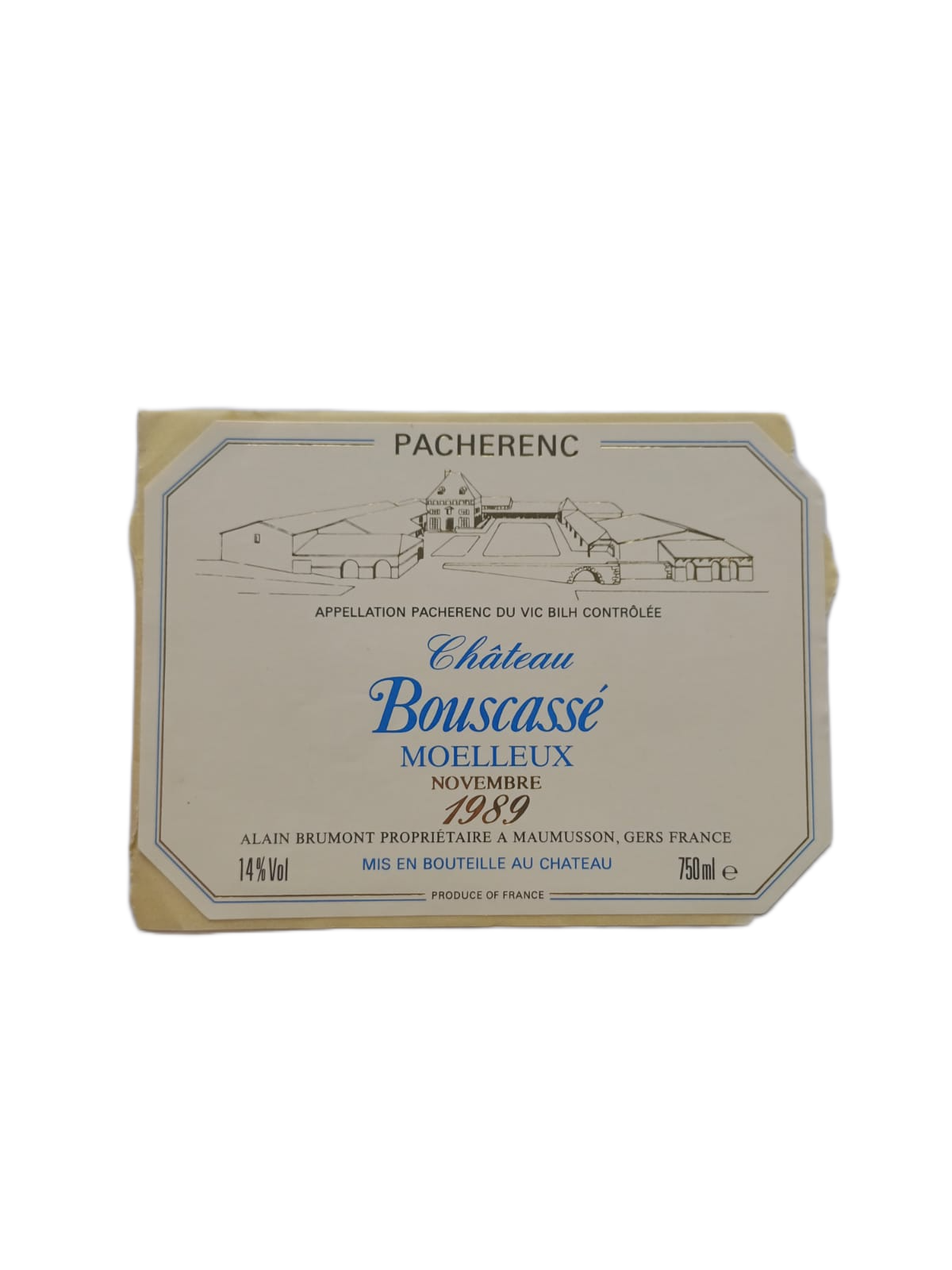 Étiquette vin Gers 1989 – Pacherenc Château Bouscassé Vinaé