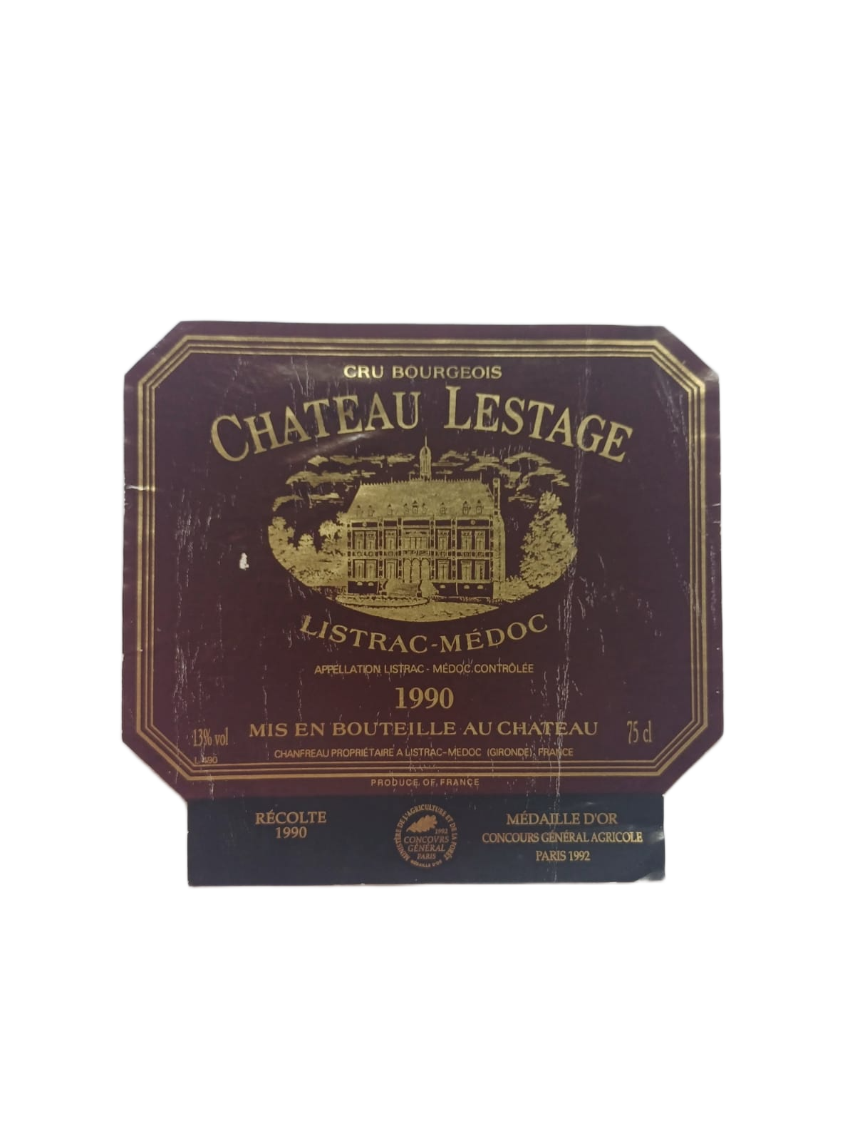 Étiquette vin Listrac Médoc 1990 – Château Lestage Vinaé