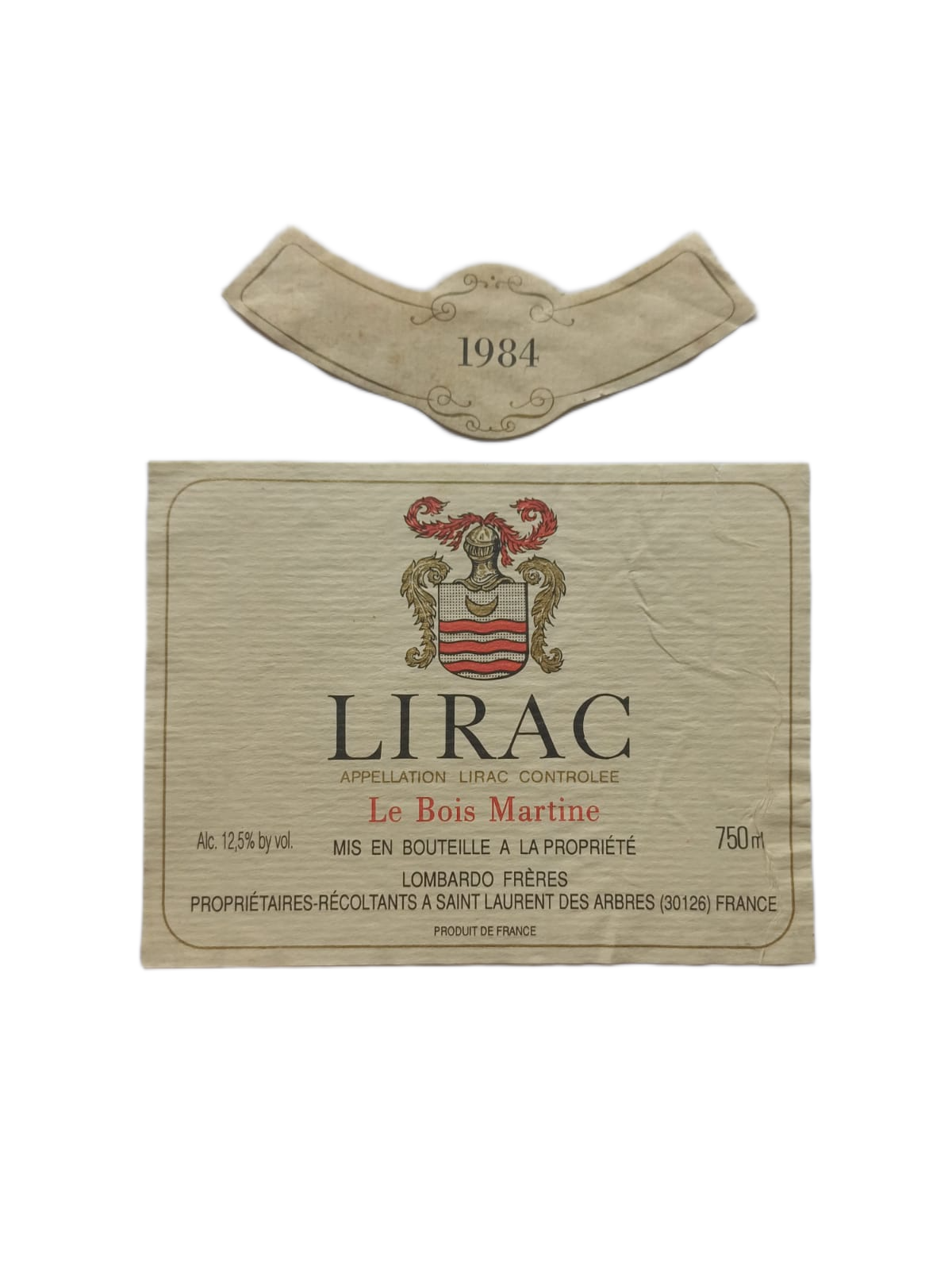 Étiquette vin Lirac 1984 – Lombardo frères Vinaé