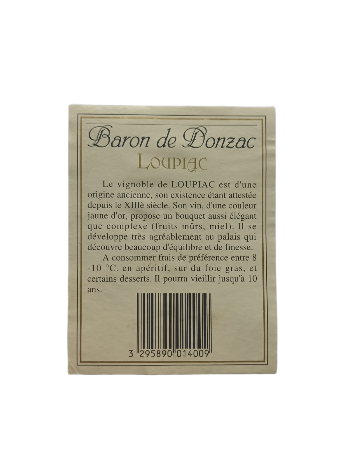 Étiquette vin Loupiac – Baron de Donzac Vinaé