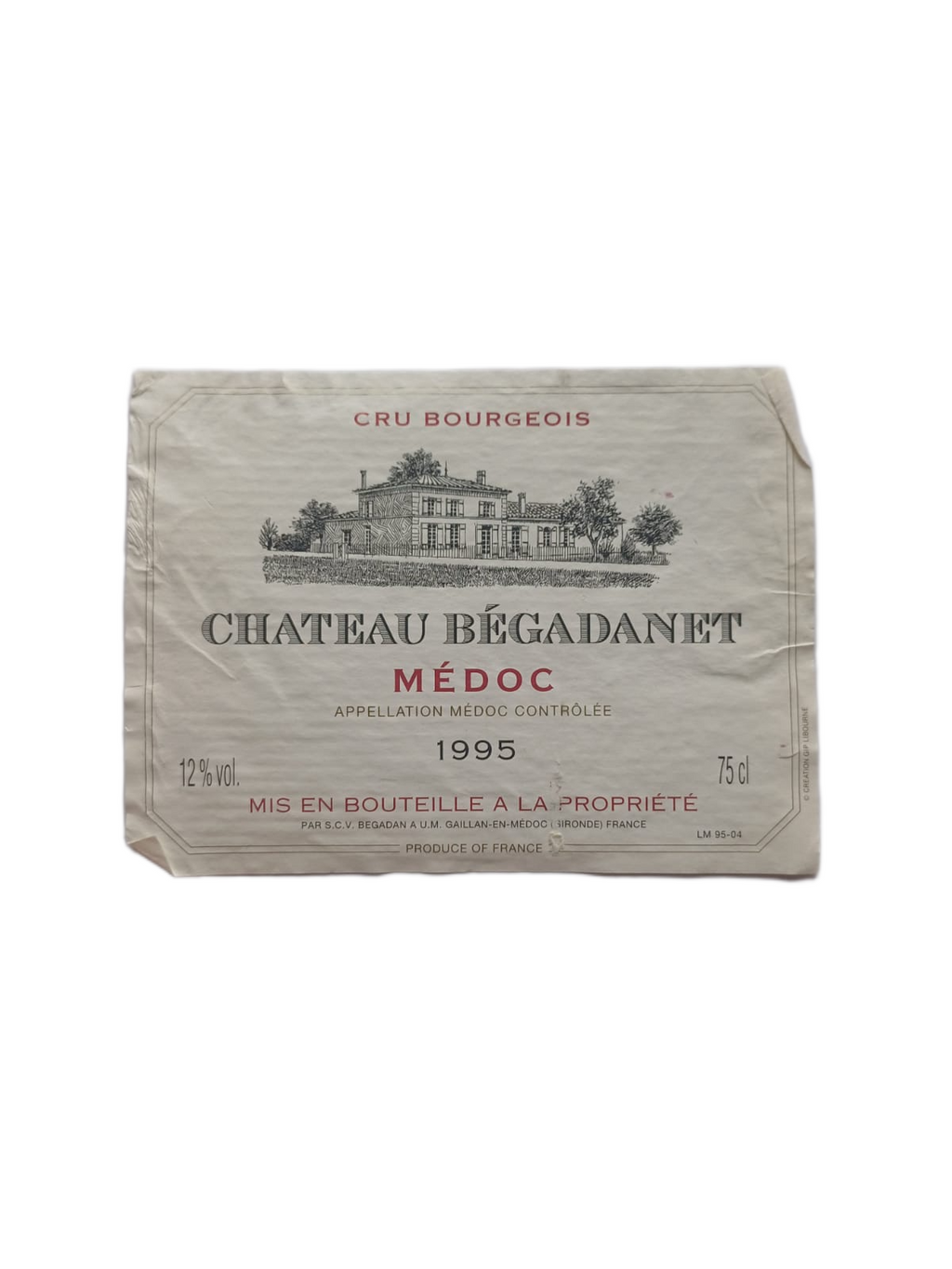 Étiquette vin Médoc 1995 – Château Bégadanet Vinaé