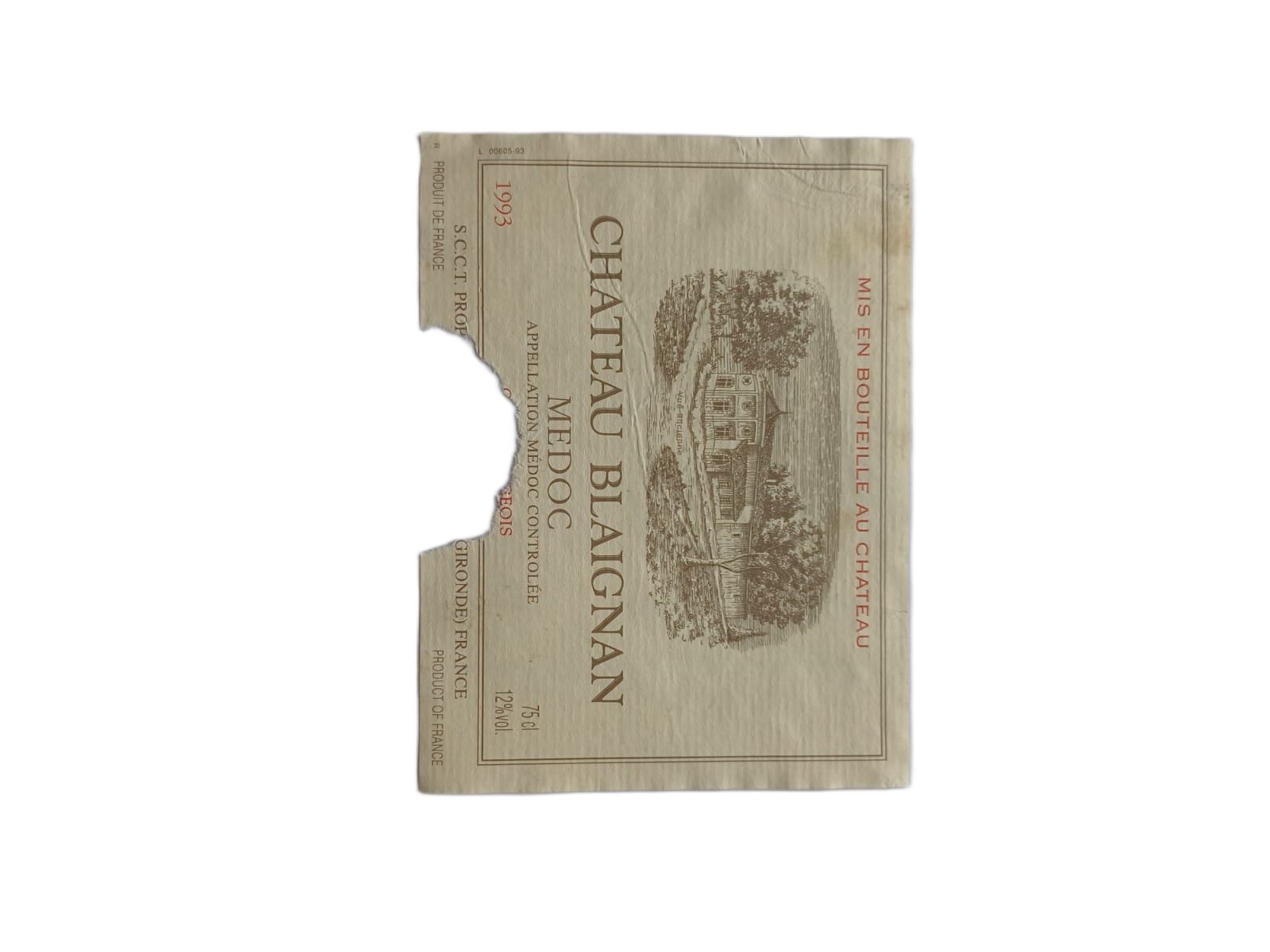 Étiquette vin Médoc 1993 – Château Blaignan Vinaé