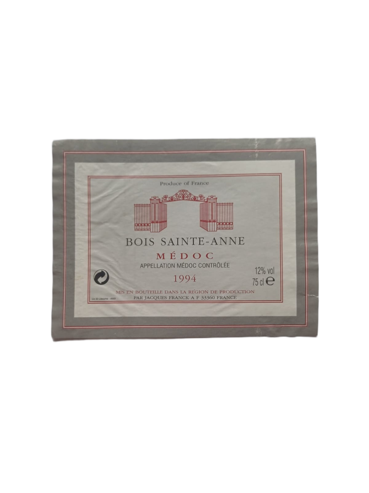 Étiquette vin Médoc 1994 – Bois Sainte-Anne Vinaé