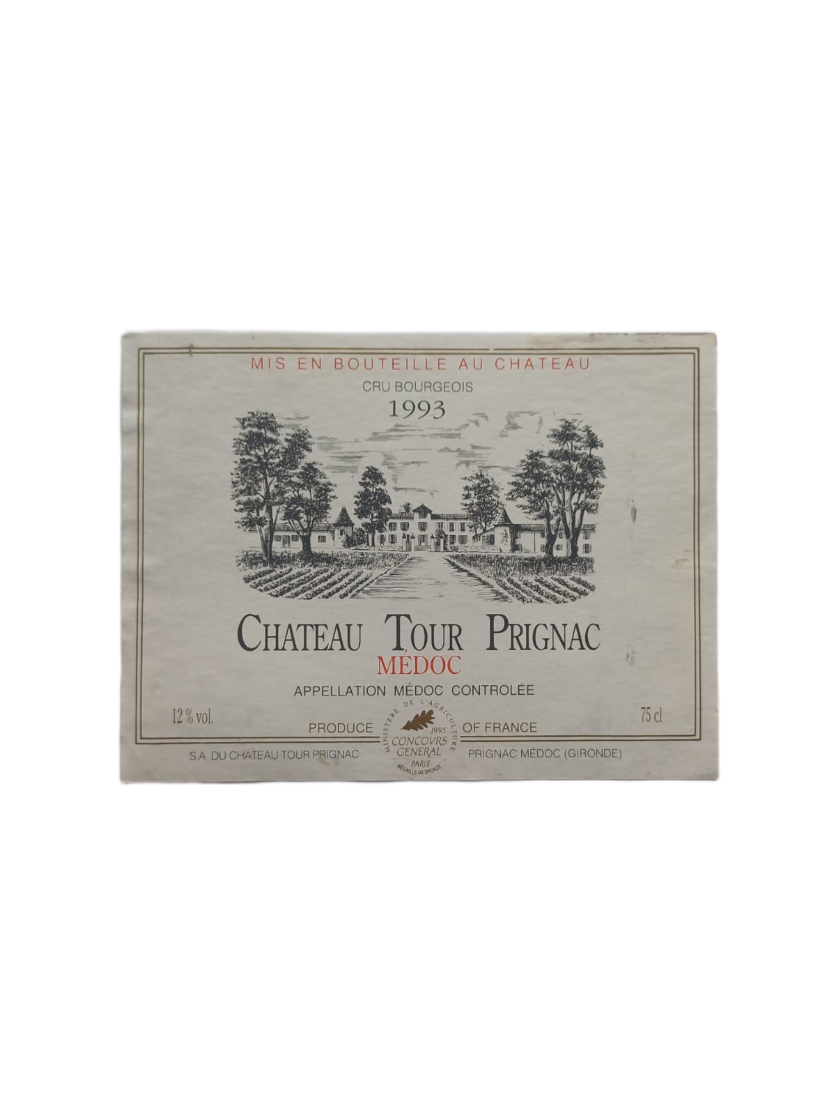 Étiquette vin Médoc 1993 – Château Tour Prignac Vinaé