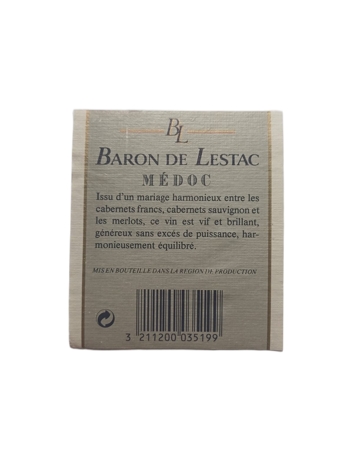 Étiquette vin Médoc 1993 – Baron de Lestac Vinaé