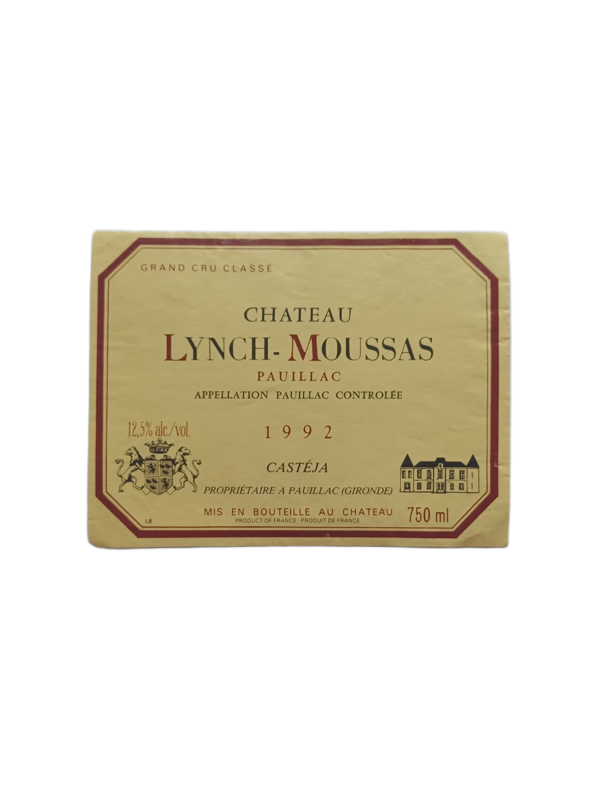 Étiquette vin Pauillac 1992 – Château Lynch-Moussas Vinaé