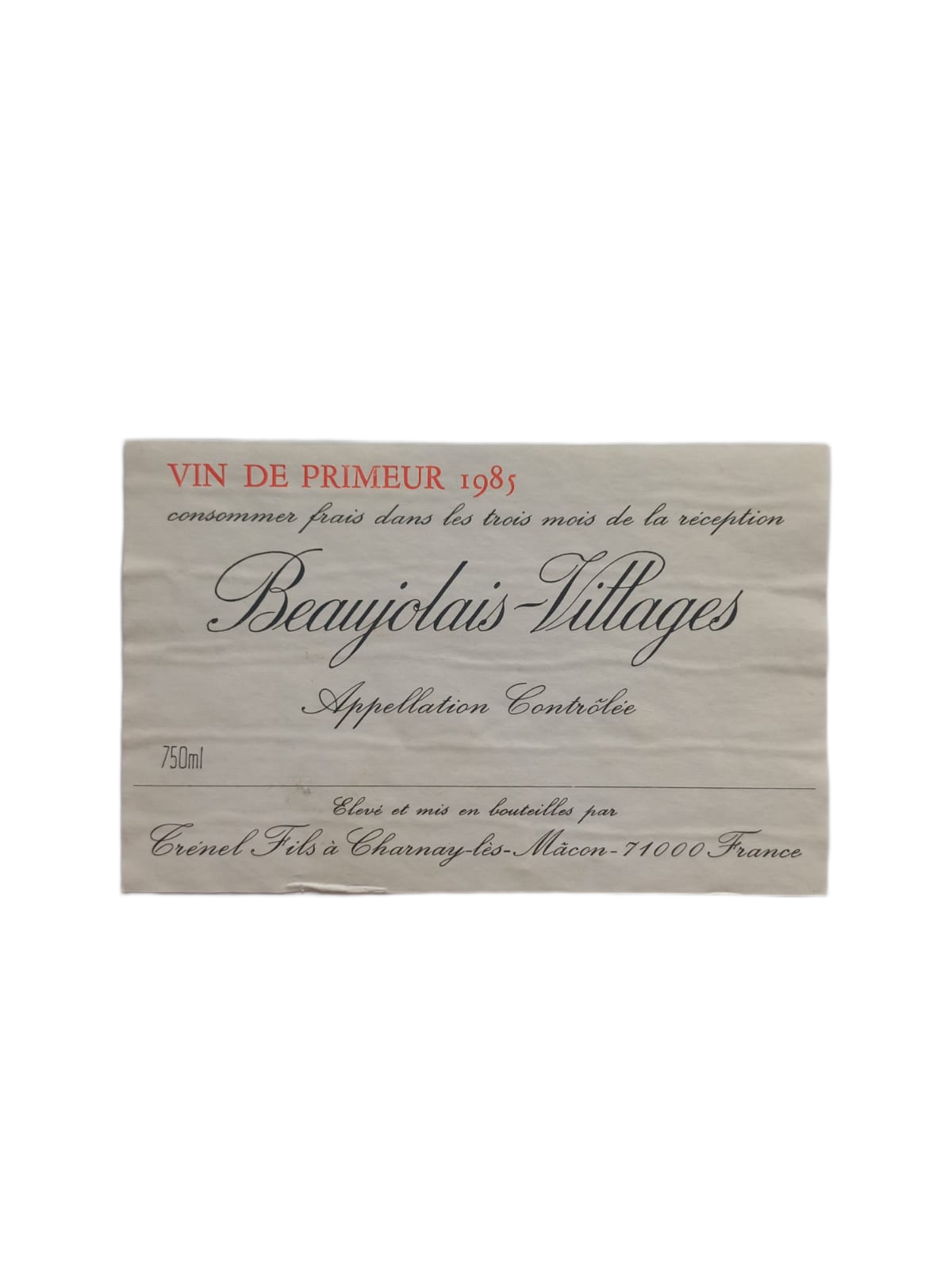 Étiquette vin Beaujolais-Villages 1985 – Trénel Fils Vinaé