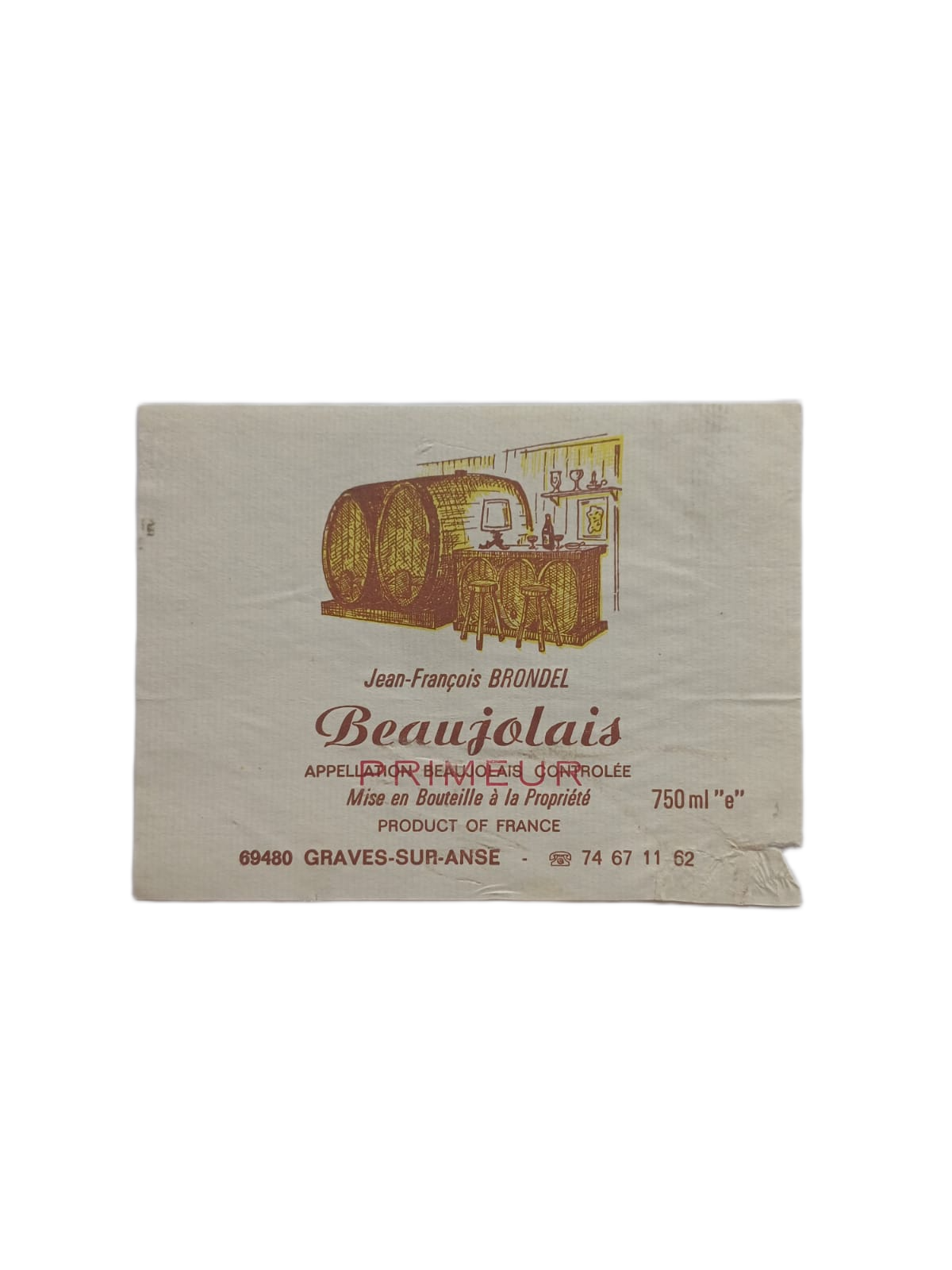 Étiquette vin Beaujolais Primeur – Jean-François Brondel Vinaé