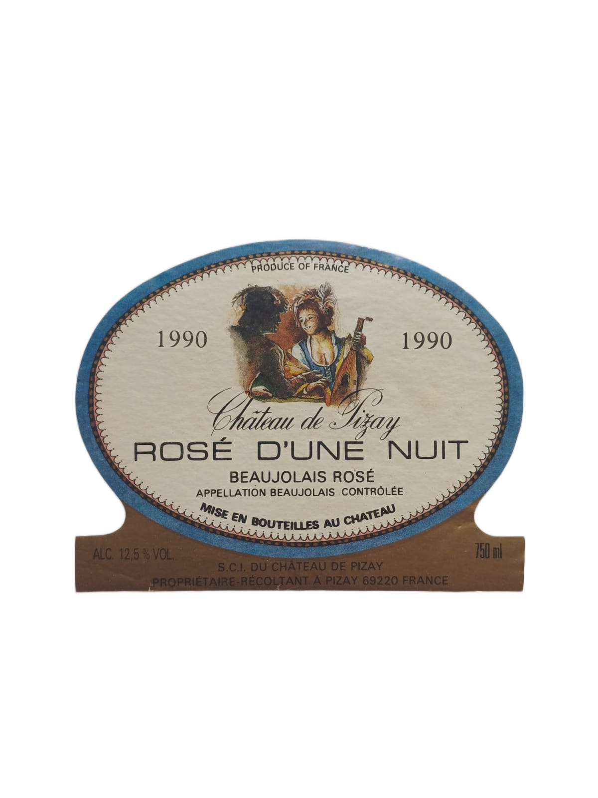 Étiquette vin Beaujolais rosé 1990 – Château de Pizay Vinaé