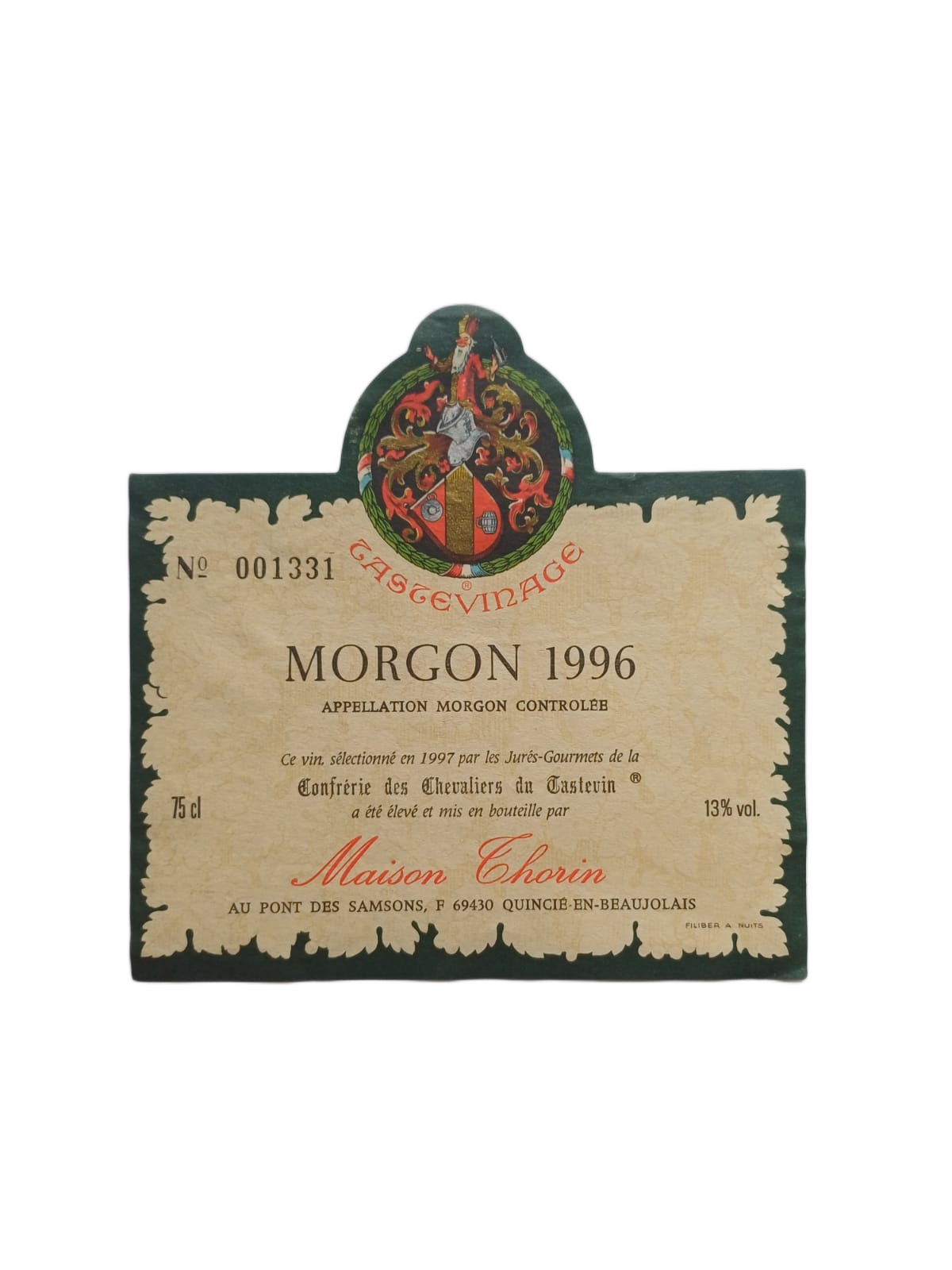 Étiquette vin Morgon 1996 – Maison Chorin Vinaé
