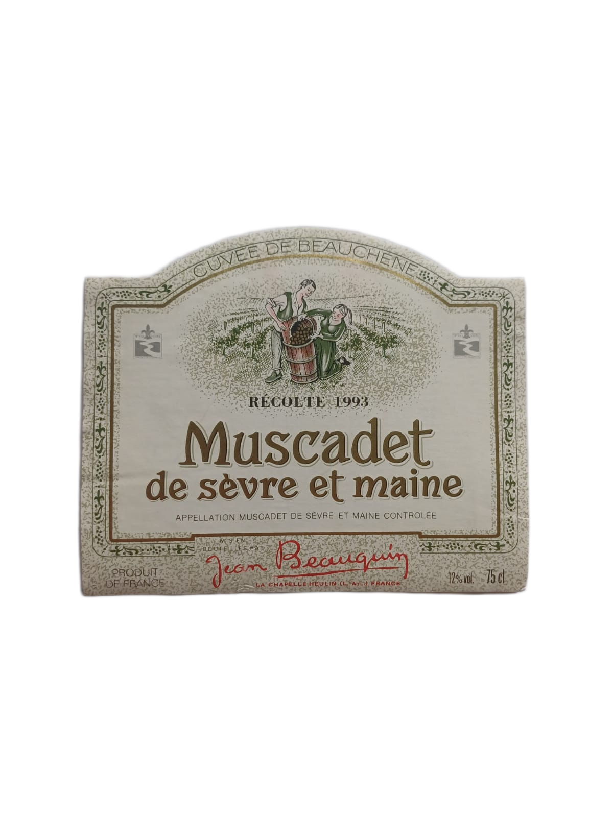Étiquette vin Muscadet 1993 – Jean Beauguin Vinaé