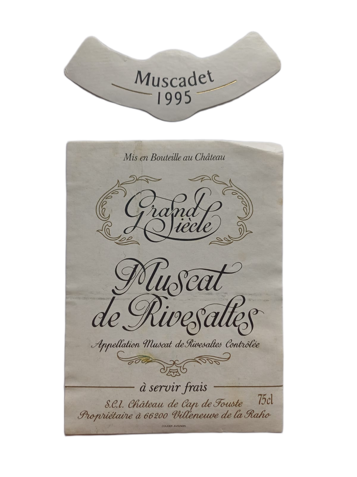 Étiquette vin Muscadet 1995 – Château de Cap de Fouste Vinaé
