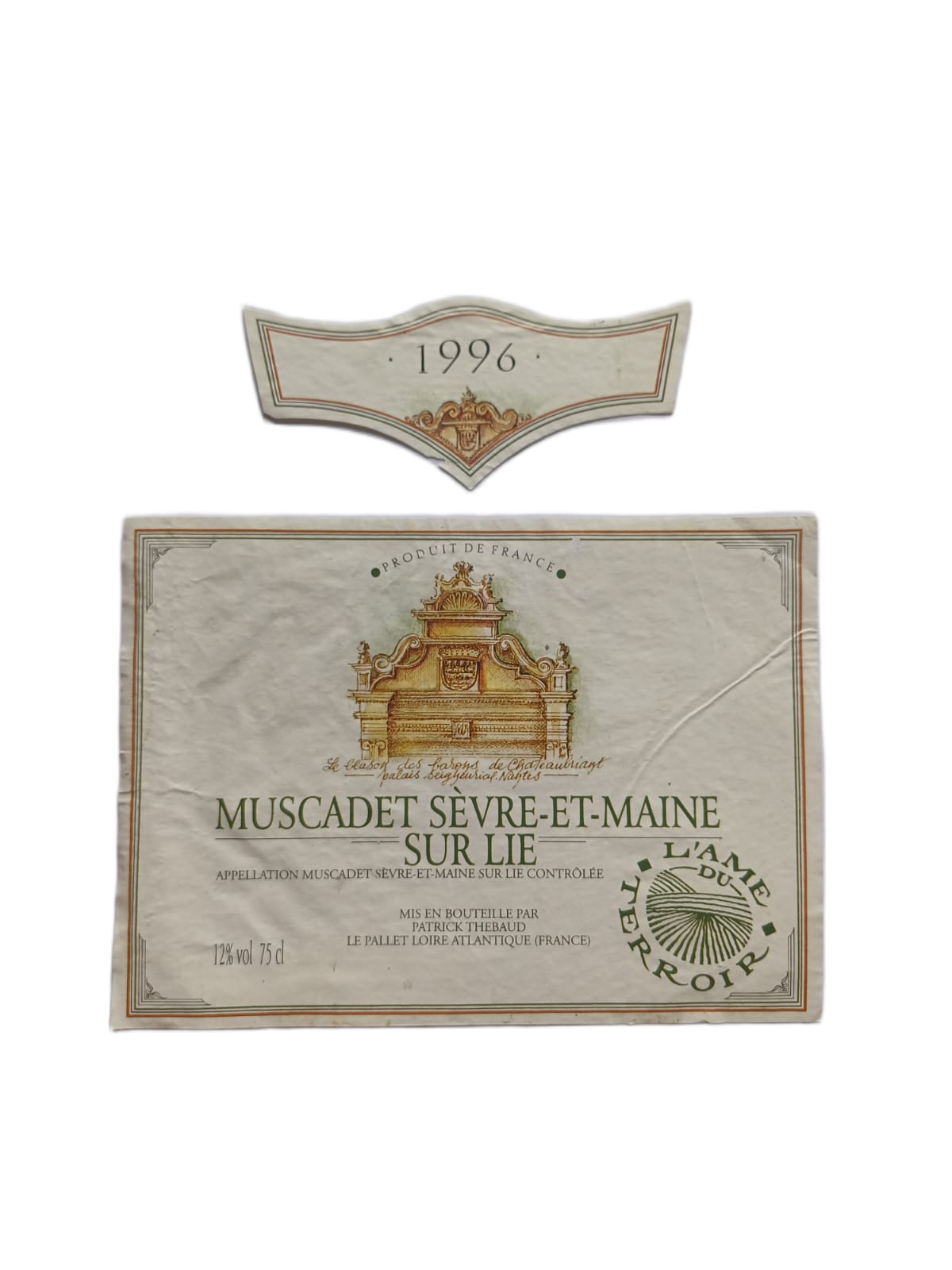 Étiquette vin Muscadet 1996 – Patrick Thebaud Vinaé
