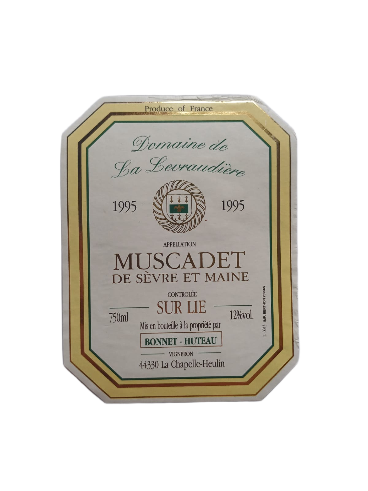Étiquette vin Muscadet 1995 – Bonnet-Huteau Vinaé