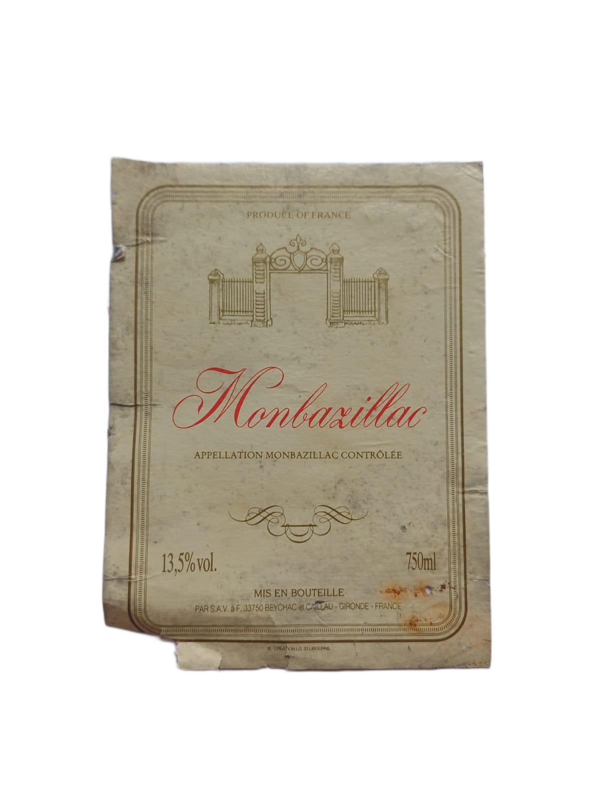 Étiquette vin Monbazillac –  Beychac Vinaé