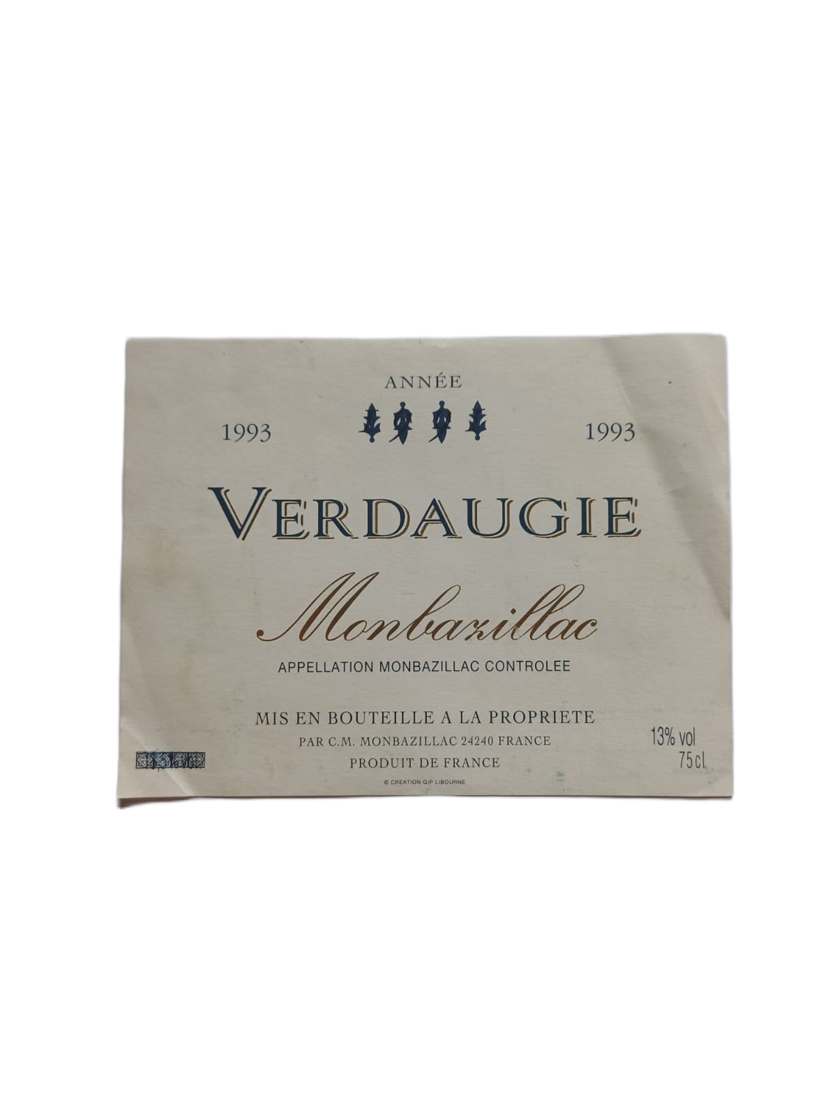 Étiquette vin Monbazillac 1993 – Verdaugie Vinaé