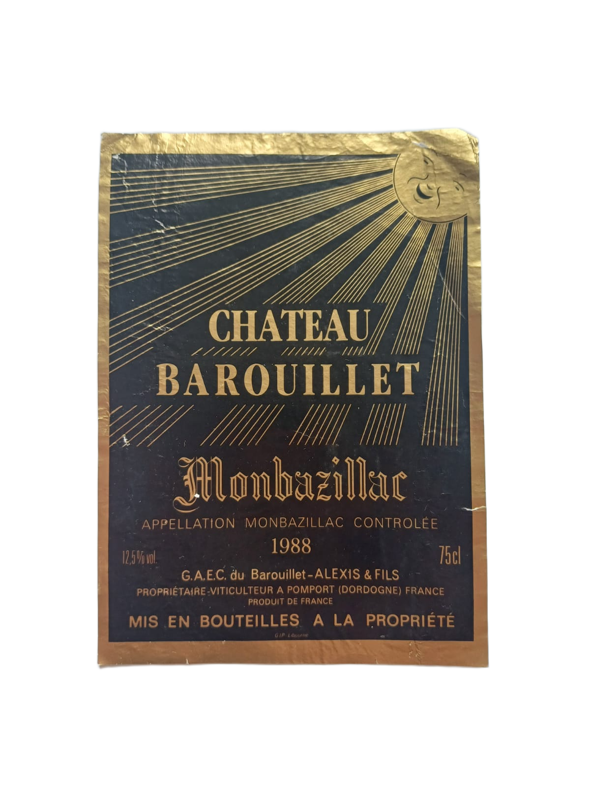 Étiquette vin Monbazillac 1988 – Château Barouillet Vinaé