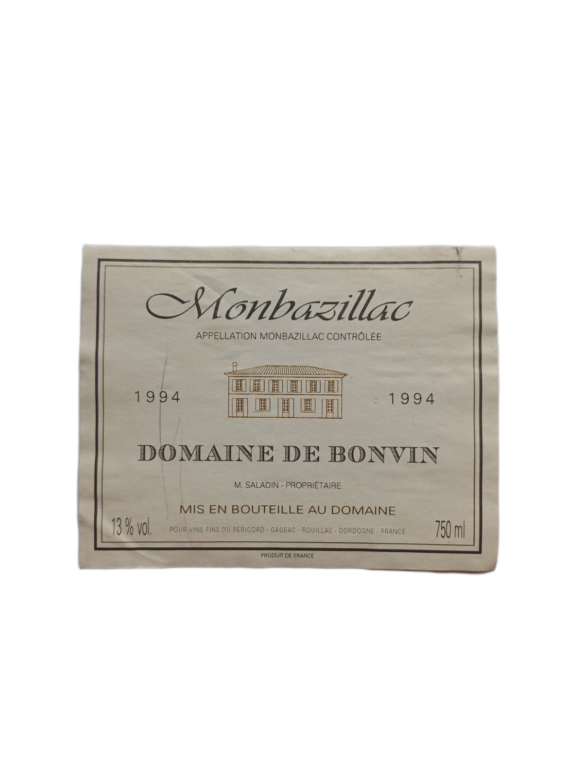 Étiquette vin Monbazillac 1994 – Domaine de Bonvin Vinaé