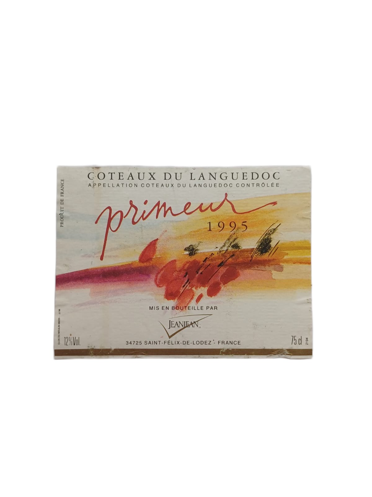Étiquette vin Languedoc 1995 – JeanJean Vinaé