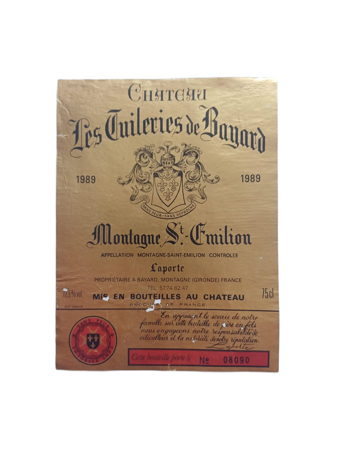 Étiquette vin Montagne Saint émilion 1989 – Château Les Galeries de Bayard Vinaé