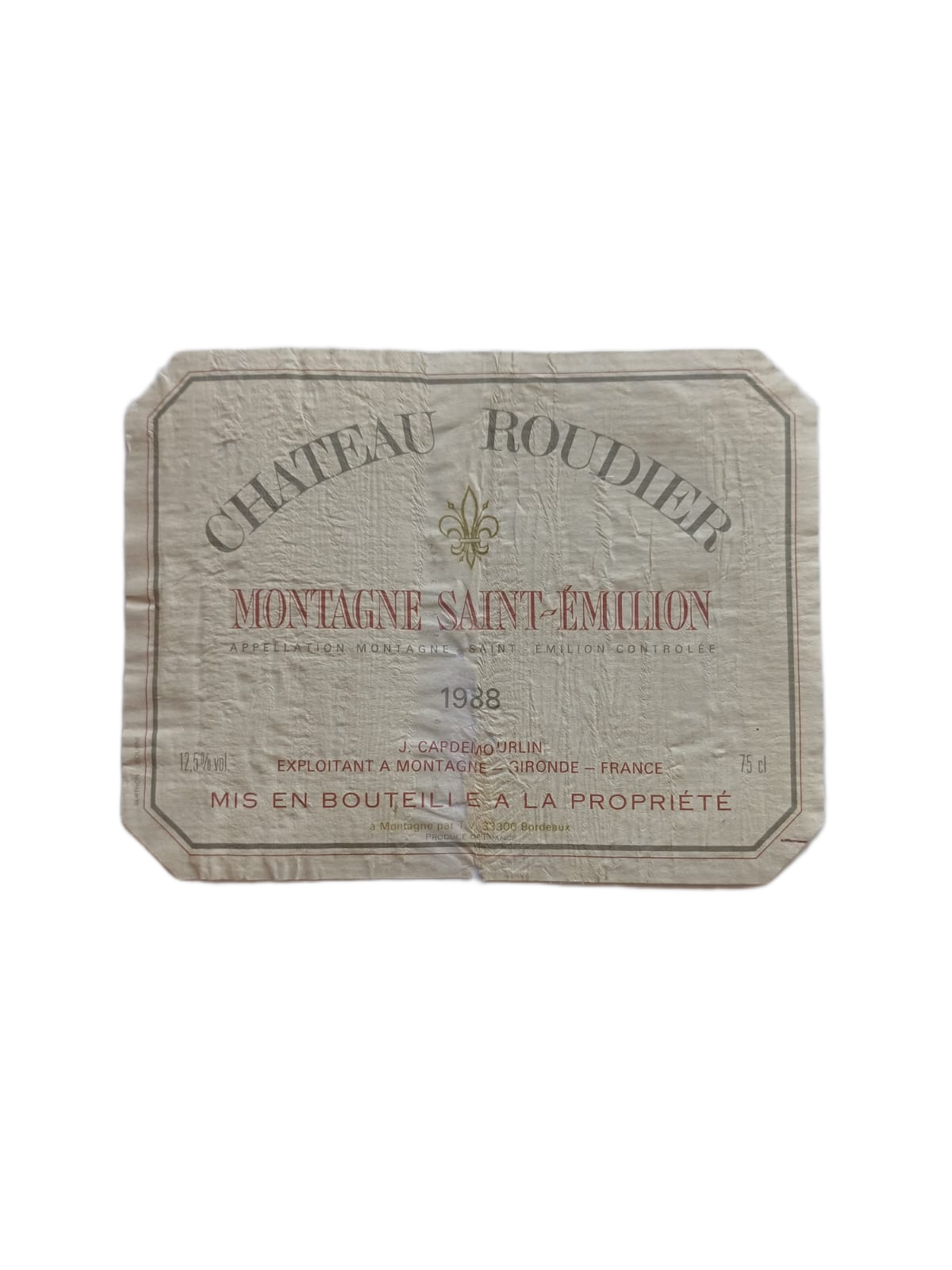 Étiquette vin Montagne Saint émilion 1988 – Château Roudier Vinaé