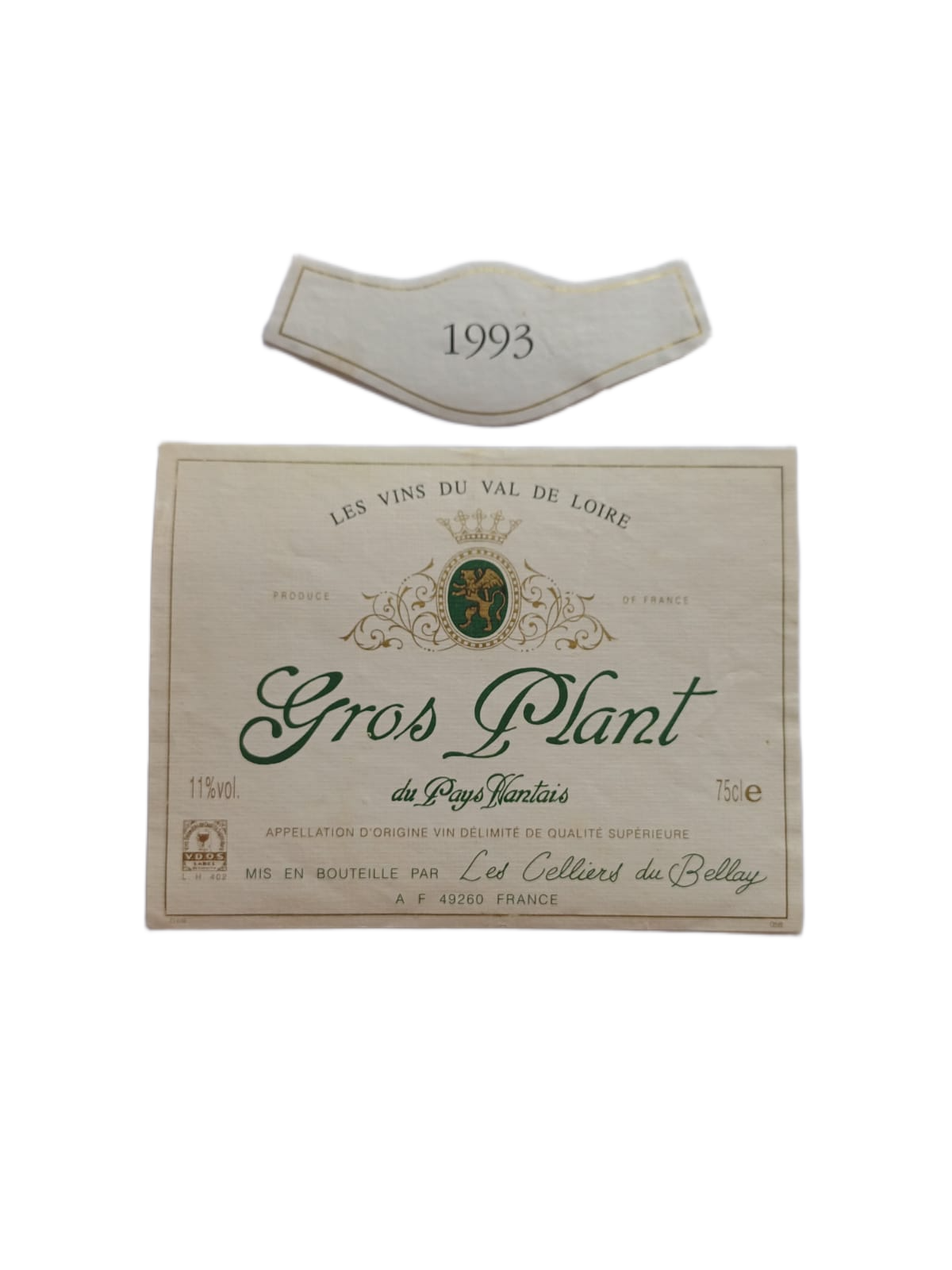 Étiquette vin Pays Nantais 1993 – Les Celliers du Bellay Vinaé
