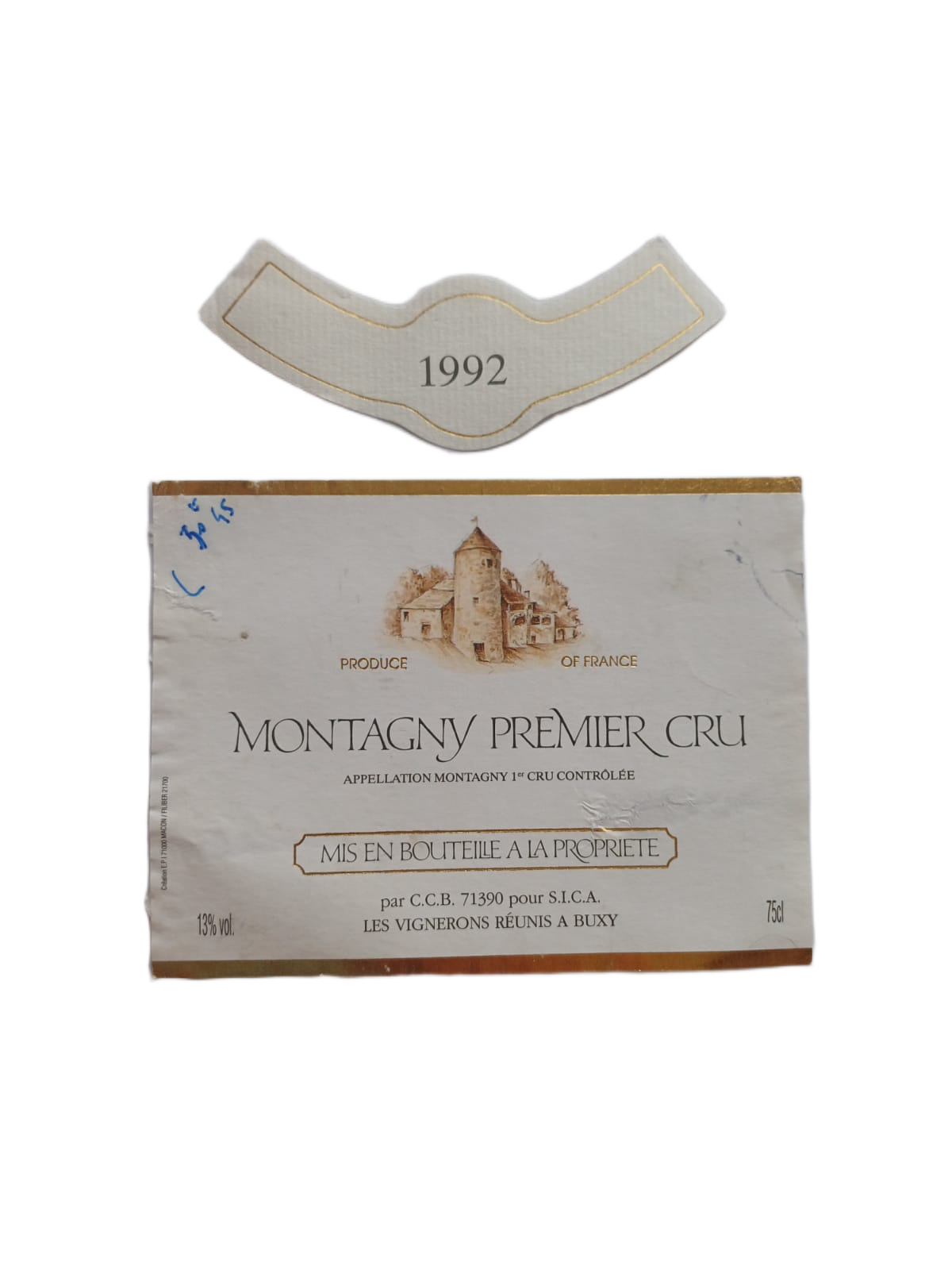 Étiquette vin Montagny 1992 – Vignerons réunis Vinaé