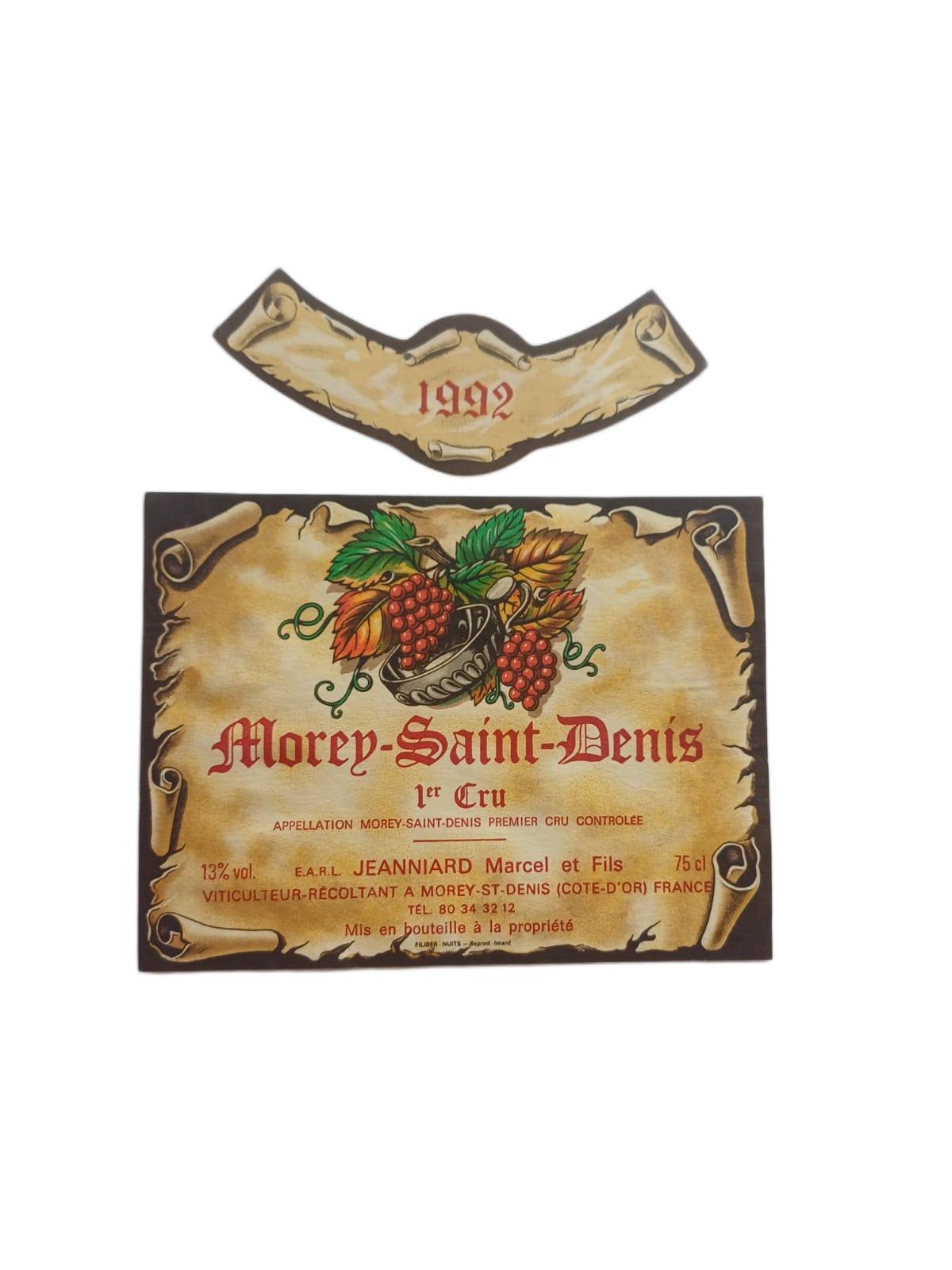 Étiquette vin Morey-Saint-Denis 1992 – Jeanniard Marcel & fils Vinaé
