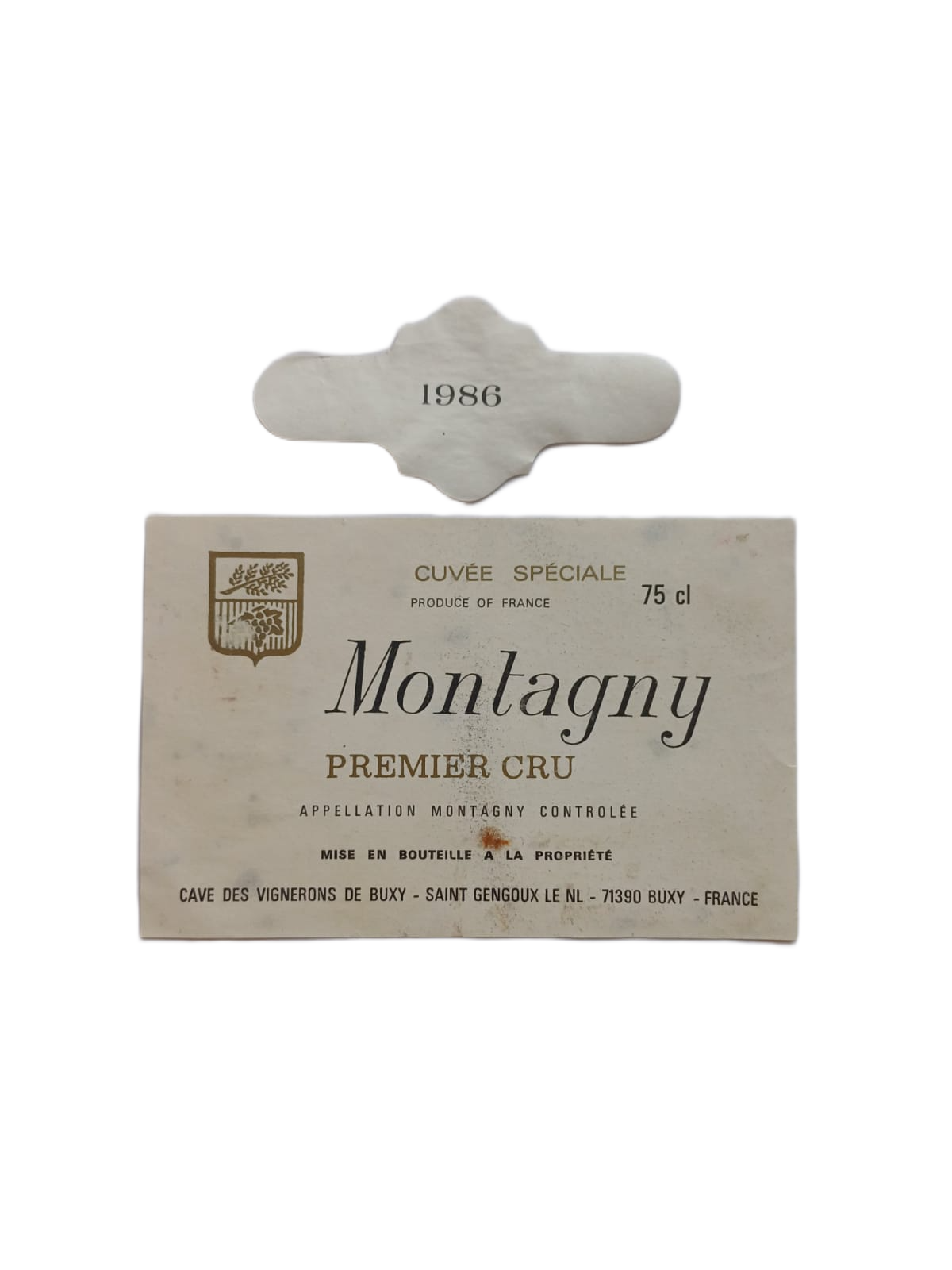 Étiquette vin Montagny 1986 – Vignerons réunis Vinaé