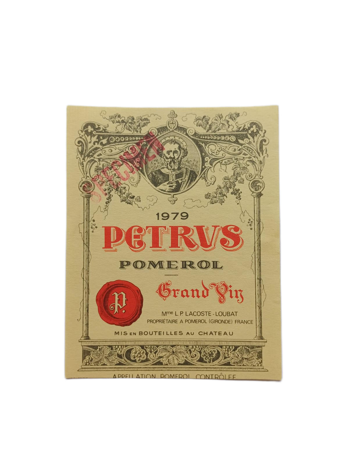 Étiquette vin Pomerol 1979 – Petrus Vinaé
