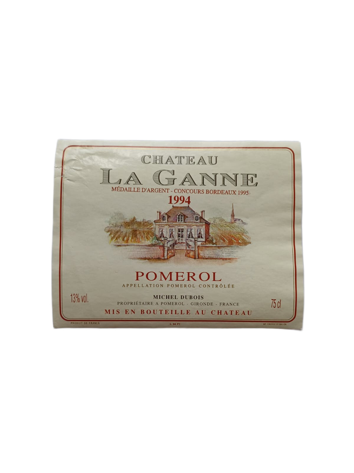 Étiquette vin Pomerol 1994 – Château La Ganne Vinaé