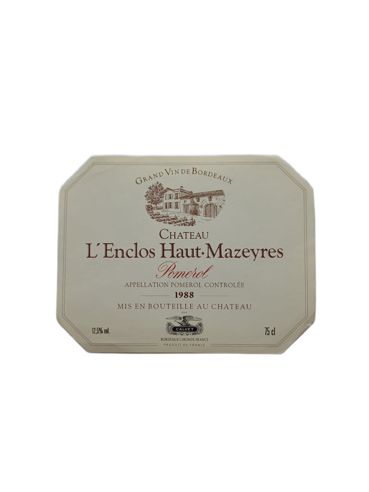 Étiquette vin Pomerol 1988 – Château l'Enclos Haut-Mazeyres Vinaé