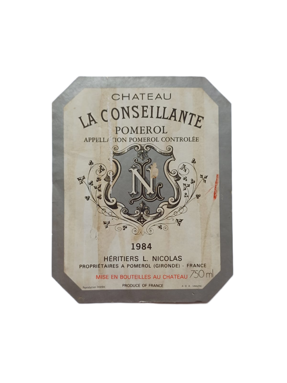 Étiquette vin Pomerol 1984 – Château La Conseillante Vinaé