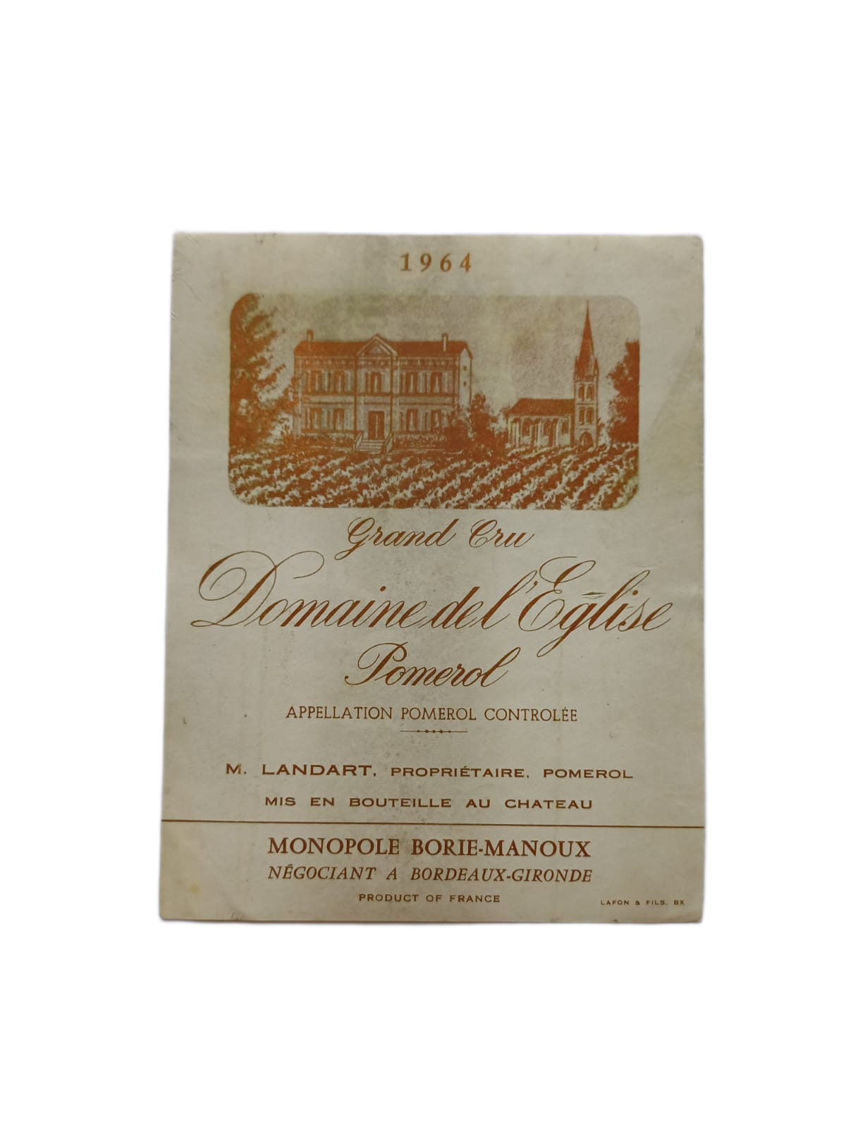 Étiquette vin Pomerol 1964 – Domaine de l'Eglise Vinaé