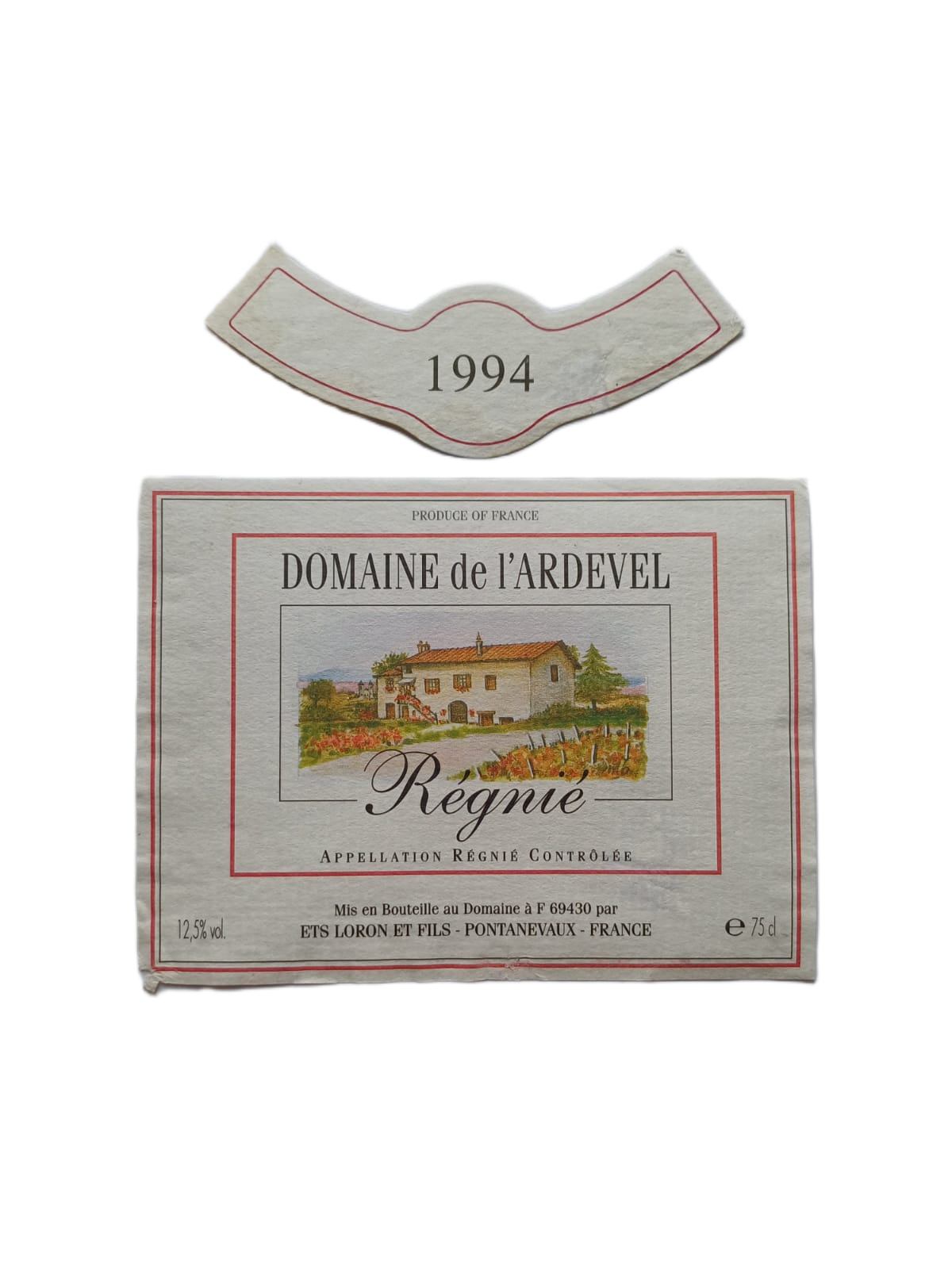 Étiquette vin Régnié 1994 – Domaine de L'Ardevel Vinaé