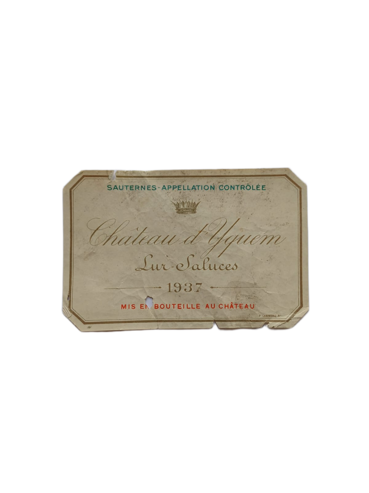 Étiquette vin Sauternes 1937 – Château d'Yquem Vinaé