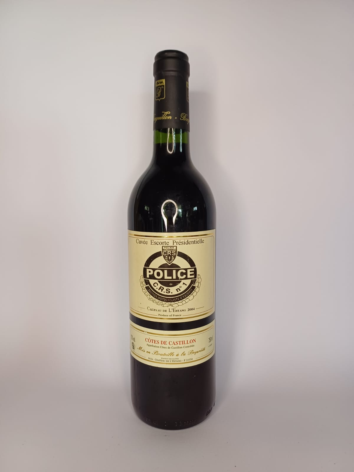 Bouteille de vin Cuvée Escorte présidentielle Police 2004 – Côtes de castillon Vinaé