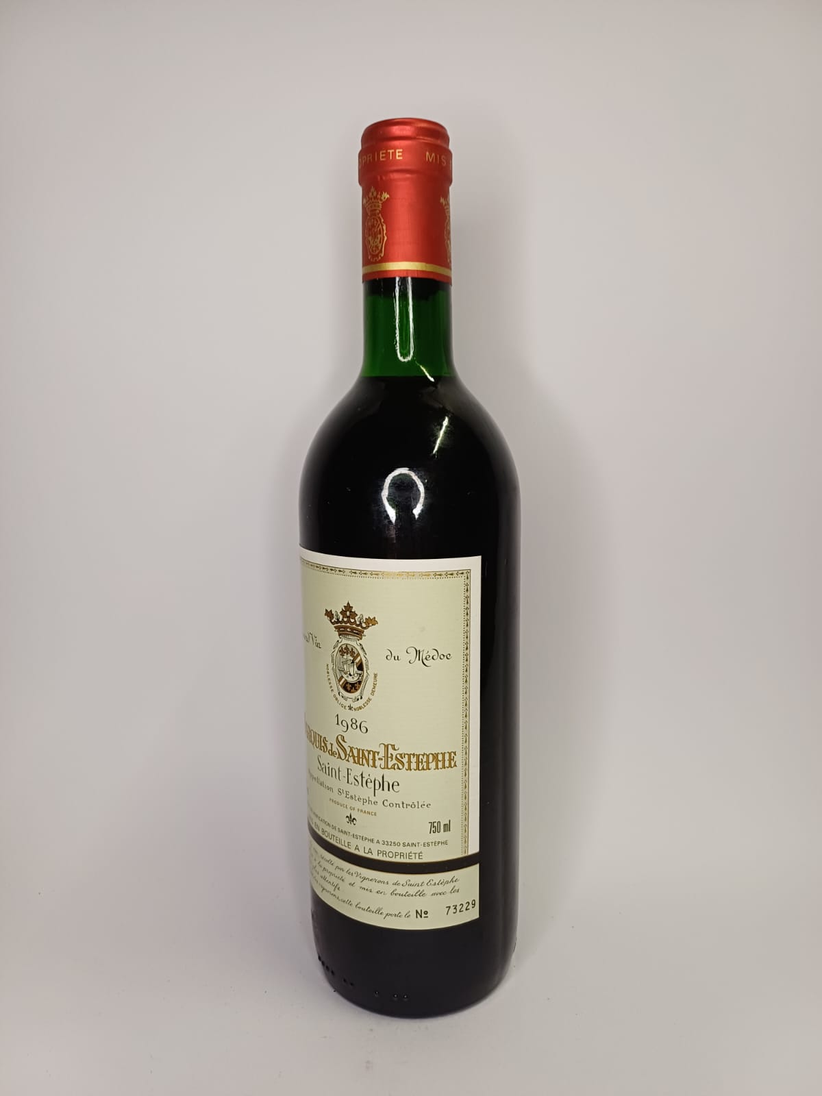 Bouteille de vin Saint-Estèphe 1986 – Marquis de Saint-Estèphe Vinaé