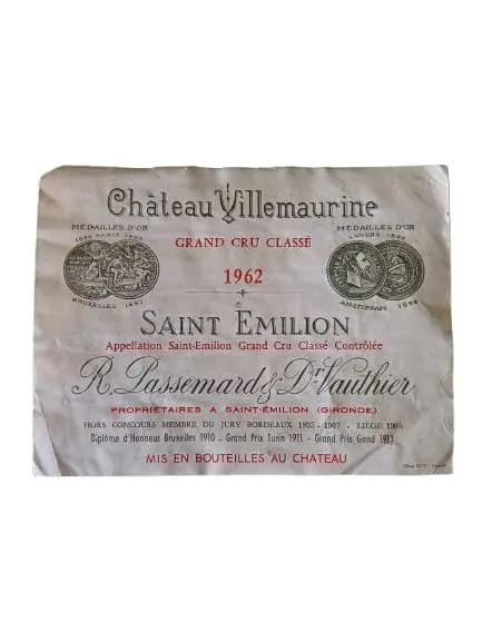 Étiquette Château villemaurine 1962 (Saint émilion grand cru classé) Vinaé