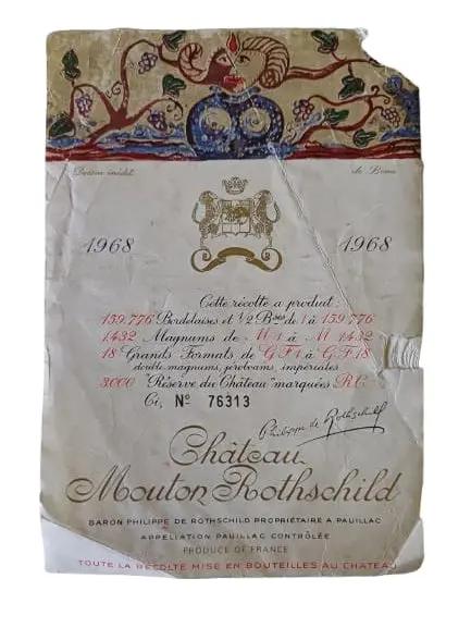 Étiquette Château Mouton Rothschild 1968 (Pauillac) Vinaé