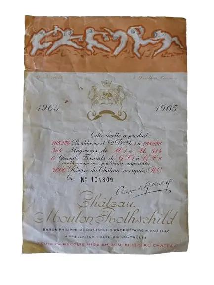 Étiquette Château Mouton Rothschild 1965 (Pauillac) Vinaé