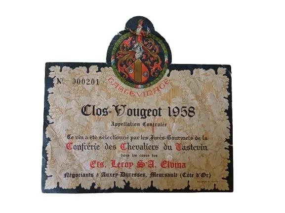 Étiquette Clos Vougeot 1958 (Confrérie des Chevaliers du Castevin) Vinaé