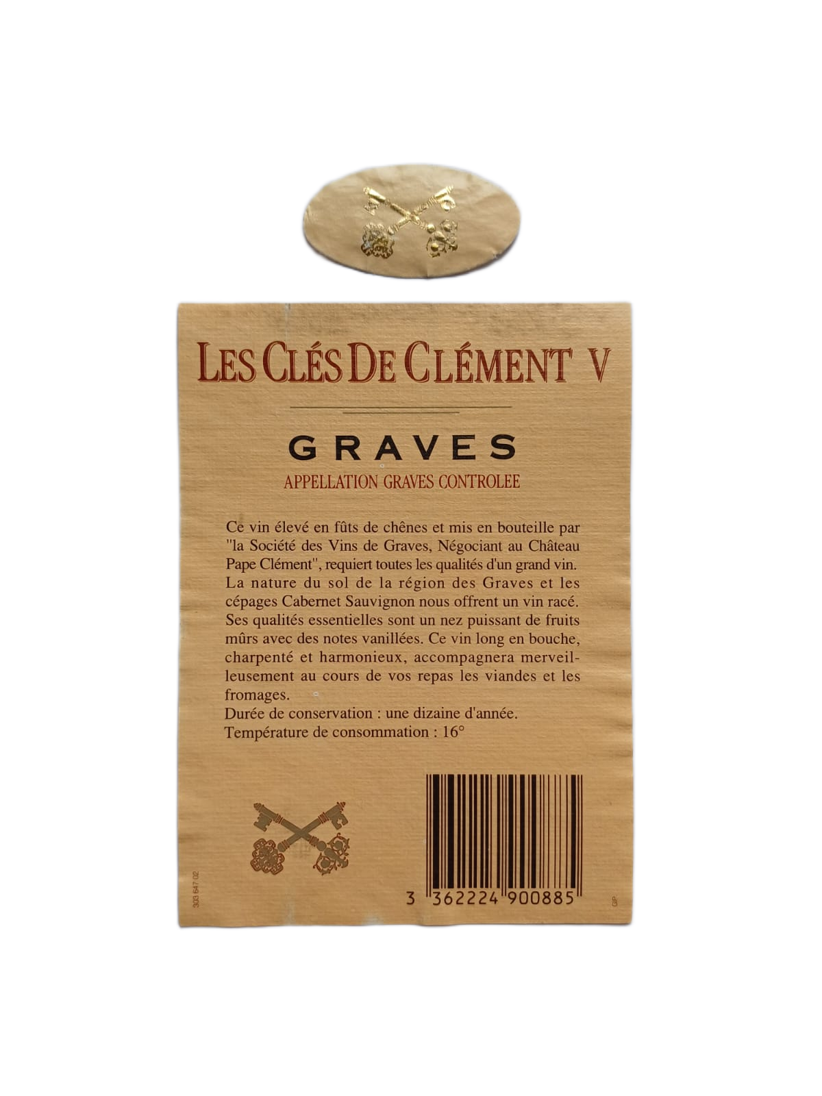 Étiquette vin Graves 1993 – Les clés de Clément V Vinaé