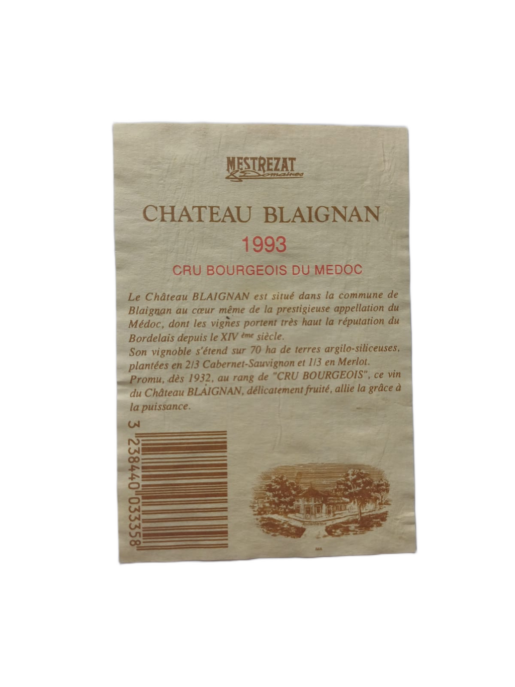 Étiquette vin Médoc 1993 – Château Blaignan Vinaé