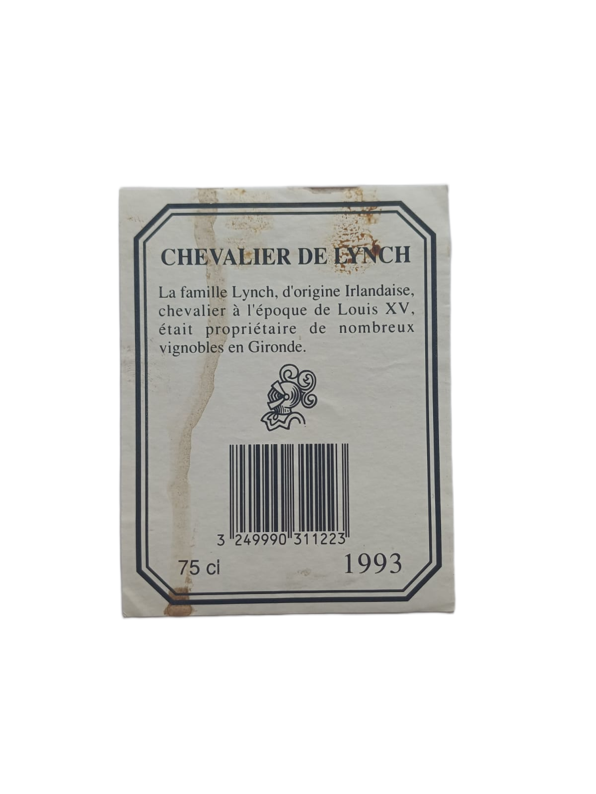 Étiquette vin Pauillac 1993 – Chevalier de Lynch Vinaé