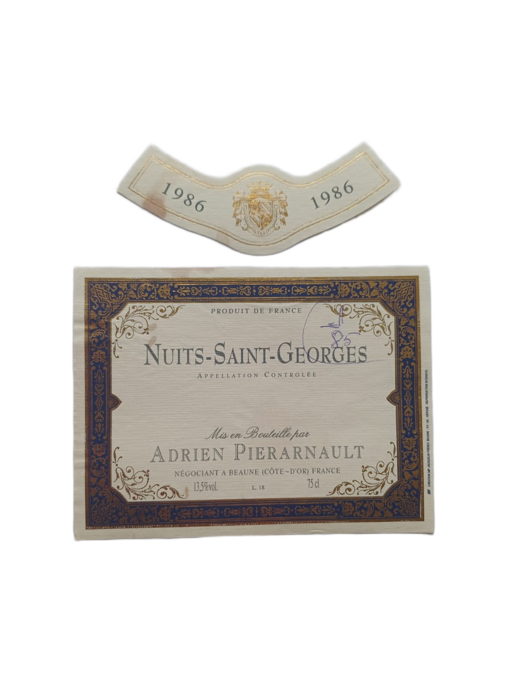 Étiquette vin Nuits-Saint-Georges 1985 – Domaine Baron de Rebacques Vinaé